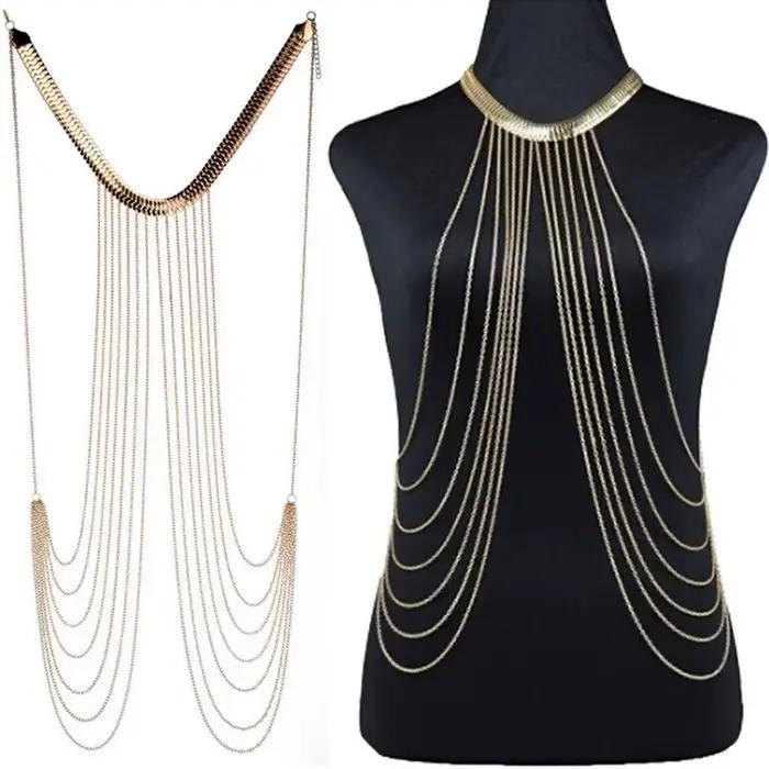 Bijoux de corps Sexy pour femmes, chaîne de poitrine, Bikini, chaîne de taille croisée, costume de plage, mode Simple de luxe