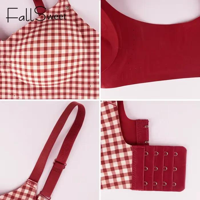 FallSweet classique sans fil Push Up soutien-gorge pour petite poitrine femmes sans couture rouge Plaid Bralette confortable Lingerie femme brassière
