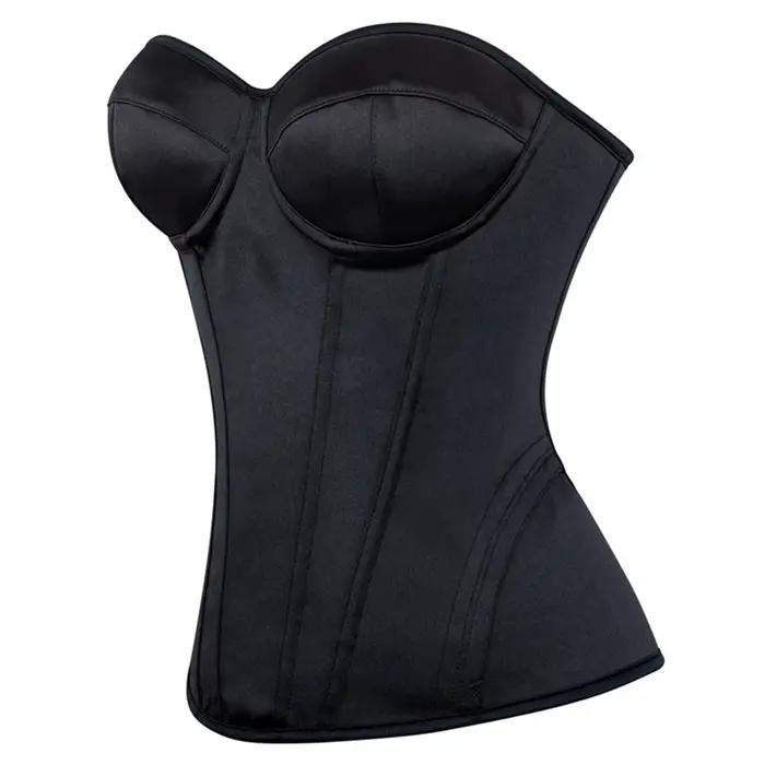 Corset noir pour femmes, bustier victorien à lacets, surbuste, sans manches, gothique, modelant le corps, bonnet rembourré, Streetwear