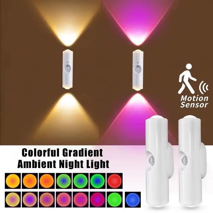 Lampe de nuit magnétique à détecteur de mouvement, lumière murale intelligente RGB à double tête, projecteur rechargeable pour chambre à coucher, placard, jardin, décoration de pièce