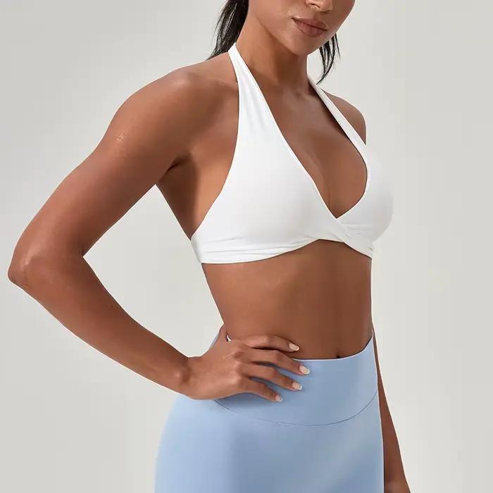 Soutien-gorge à bretelles pour femmes dos ouvert licou soutien-gorge de sport soutien léger haut court de gymnastique sans couture entraînement Yoga haut soutien-gorge rembourré soutiens-gorge