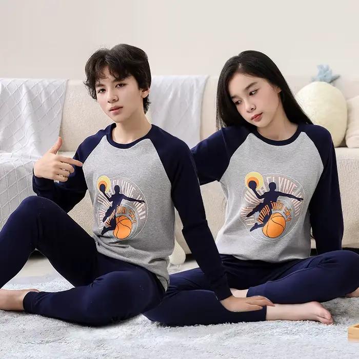 Ensembles de pyjamas pour garçons 8 à 9 10 11 12 13 14 15 16 17 ans coton doux à manches longues ensemble de pyjamas pour adolescents pyjamas d'astronaute bleu