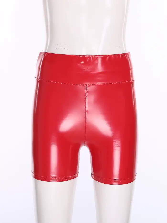 Shorts en similicuir PU taille haute effet mouillé pour femme, style pole dance, moulants et extensibles, pour soirées en boîte de nuit et raves