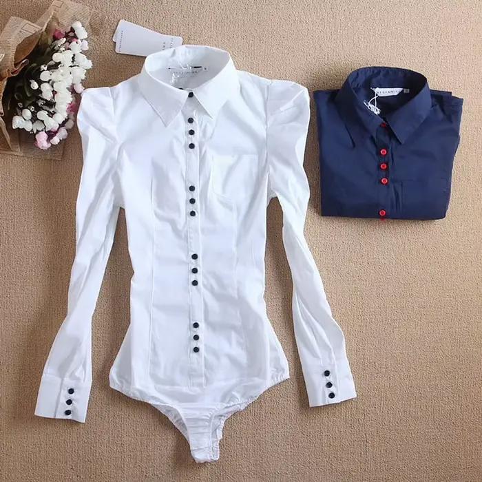 Femmes corps chemises et chemisiers à manches longues mode Body couleur blanche automne hiver hauts bureau dame travail chemise formelle femme