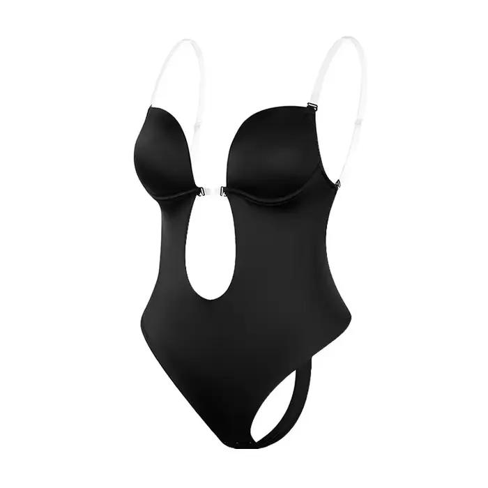 Corset Push-Up Rembourré à Bretelles Transparentes et Col en V Profond pour Femme, Sous-vêtements Dos aux, Combinaison de Tambours, Vêtement Progressif, M, L, XL