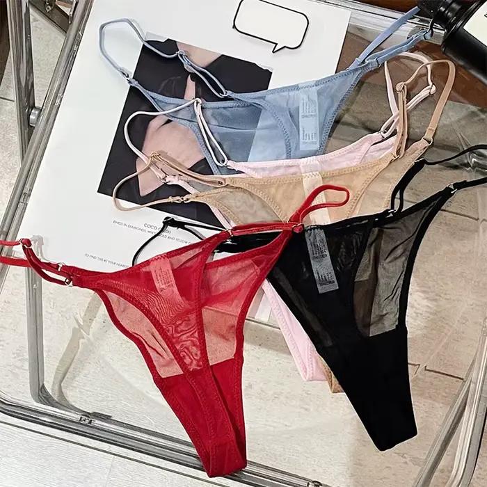 Dámské kalhotky Sexy síťované tanga Ultra-tenké spodní prádlo Průhledná gáza Sportovní fitness