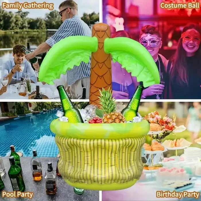 Refroidisseur gonflable de palmier de tigre d'eau, seau de boisson de fête de piscine tropicale en PVC, plateau de nourriture et de boisson de coquin en plein air