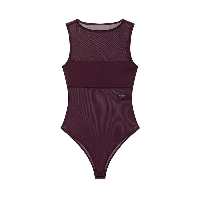 Combinaison en tulle pour femmes, printemps-été, sexy, légère, col rond, sans manches, style plage, combinaison féminine
