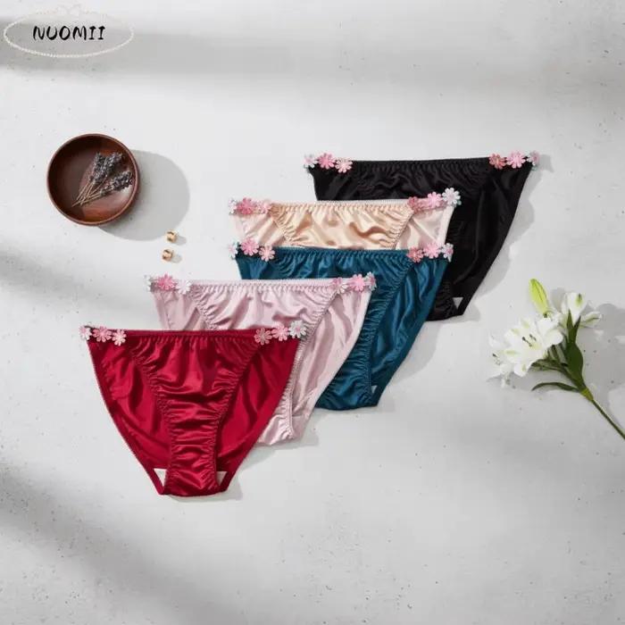 Culottes en satin de soie taille basse respirantes à motif floral avec entrejambe en coton pour femme – Cadeau idéal