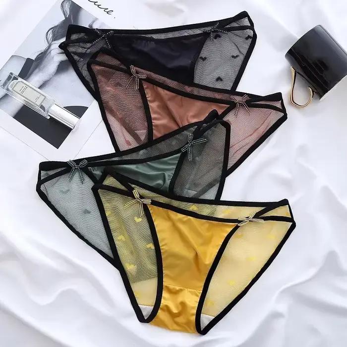 Culotte transparente en maille "Coussins" pour femme, slip à double nœud papillon, sous-vêtement doux, lingerie intime, sexy