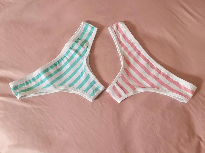 Sexy mignon fille femmes bleu et rose rayure culotte string t-back sous-vêtements intimes