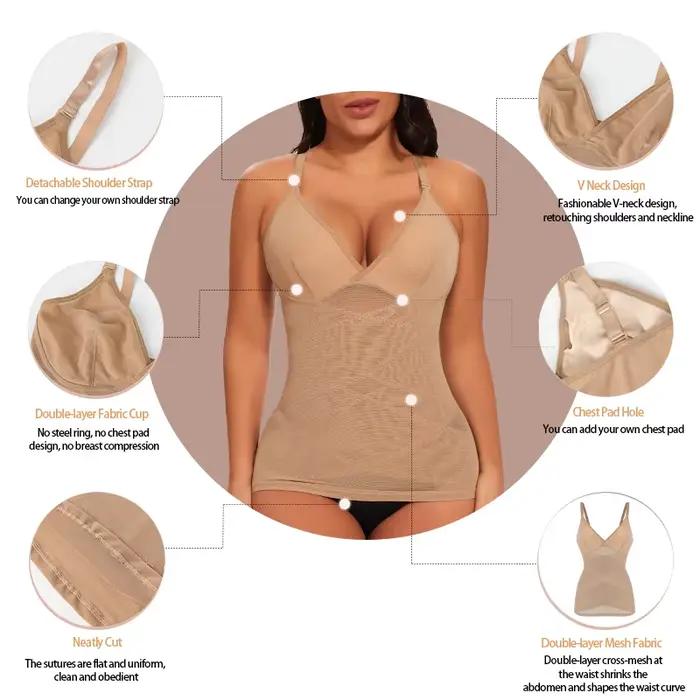 Body Shaper pour femmes contrôle du ventre Shapewear débardeurs de Compression haut caraco col en v Camisoles sans couture voir à travers la taille Shaper