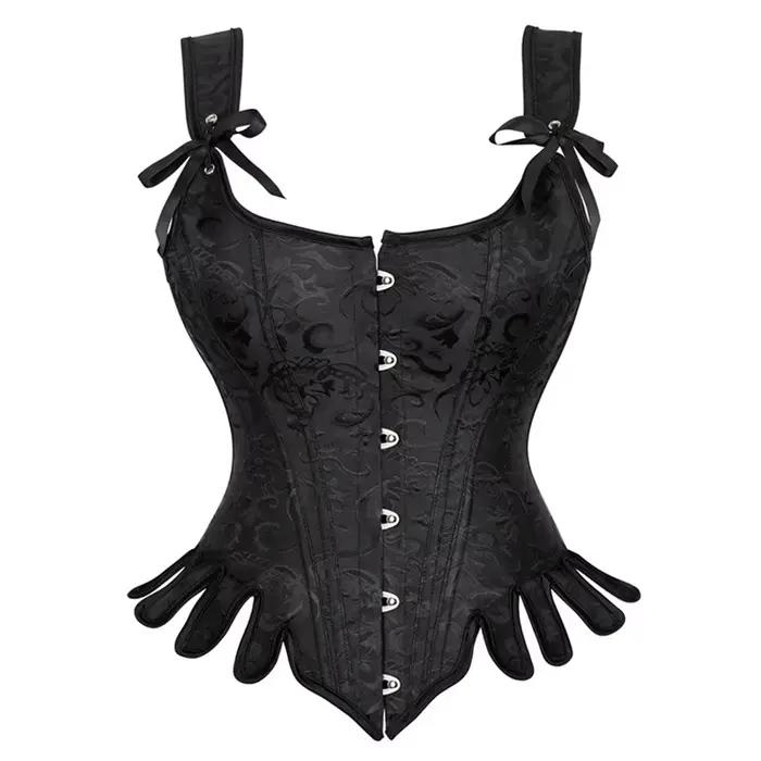 Haut corset avec sangle initiée pour femme, lacets gothiques, noir, bleu, surbuste, broderie, bustier, costume de reconnaissance