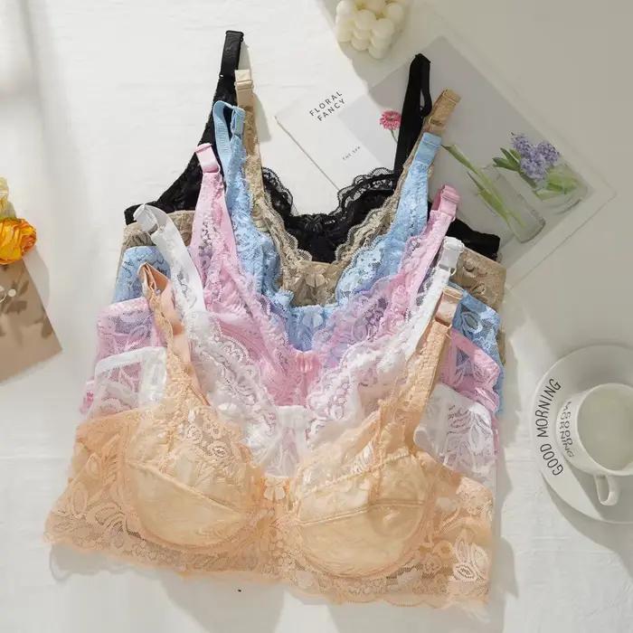 Soutiens-gorge en dentelle pour femmes, tailles 36-44, bonnets B/C, fins, sexy, push-up, respirants, avec armatures, nœud, confortables, pour l'été