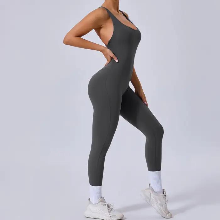 Combinaison une pièce à dos croisé pour femmes, ensemble d'entraînement, de fitness, de yoga, vêtements de sport avec vêtements de sport standard