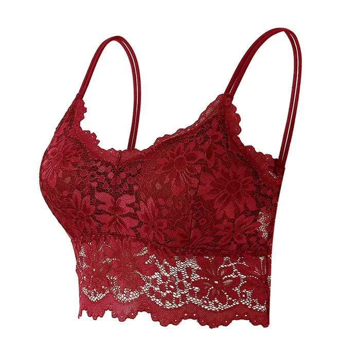 Soutien-gorge sexy en dentelle florale sans bretelles pour femmes, grande taille, confortable, sans fil, haut rembourré, très élastique, sans anneau en acier