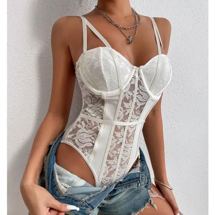 Nouveau Body Sexy en Dentelle 2026 pour Femme – Haut Élégant Moulant Côtelé Noir et Blanc Tendance pour l'Été