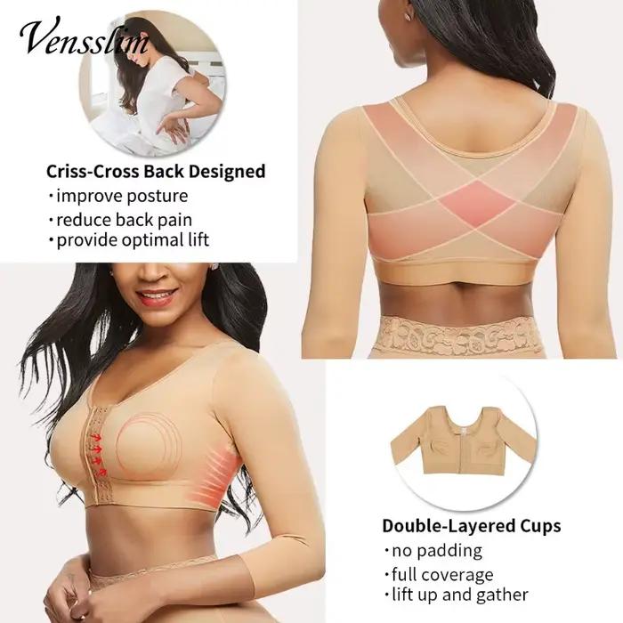 Soutien-gorge push-up post-opératoire pour femme, manches de compression, amincissant, fermeture avant des bras, vêtements en saillie sans couture