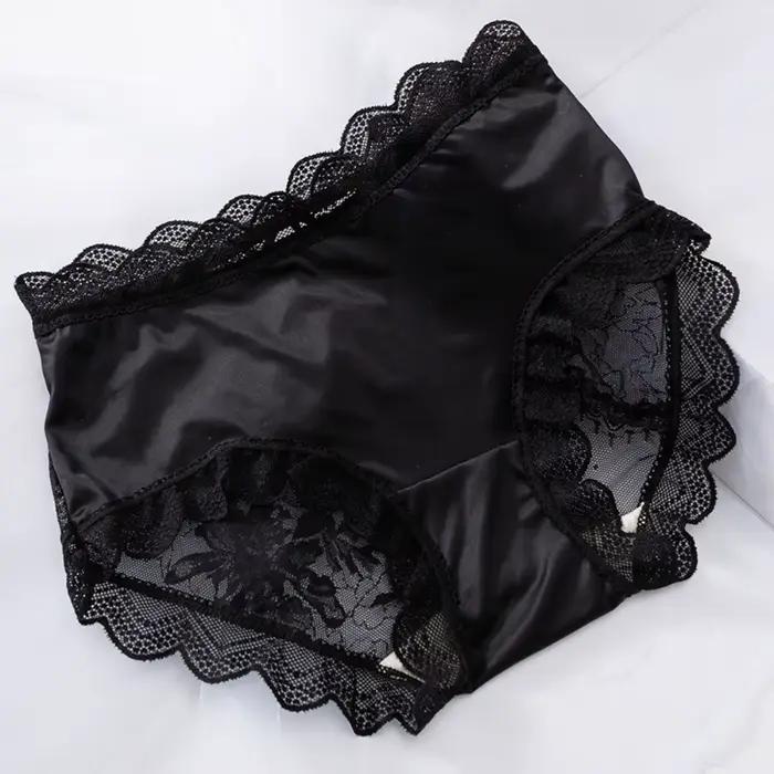 Lingerie féminine, culottes en dentelle florale, culottes en dentelle à volants, culottes en soie glacée, sous-vêtements transparents ondulés pour femmes, été