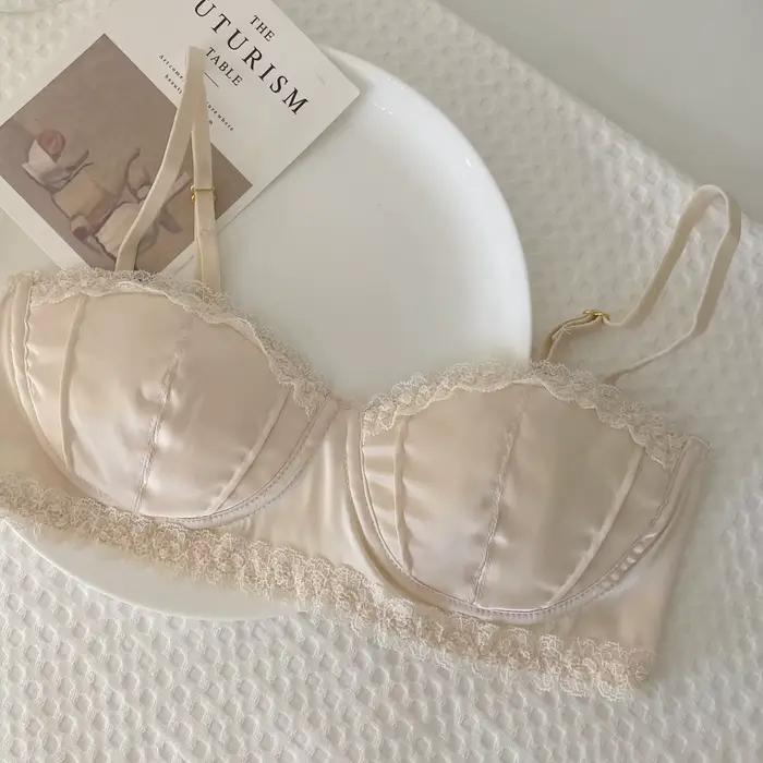 Soutien-gorge en dentelle satinée pour filles, coquille de palais, sexy, anneau non en acier, lingerie fine d'été, petits seins, sous-vêtements féminins