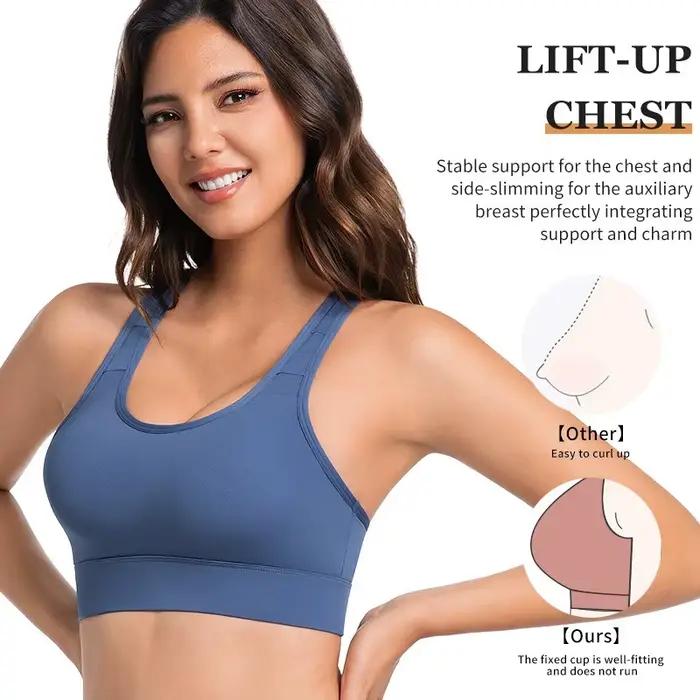 Soutien-gorge de sport à fort impact avec bonnets fixes, dos nageur, antichoc, sans couture, de maintien, pour la course, le yoga et la gym, pour femme