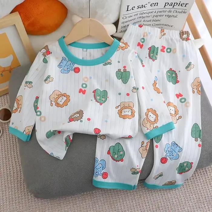Pyjama d'été pour bébé, pantalon à manches longues pour enfants, vêtements de maison, sous-vêtements en coton, pyjama fin, vêtements de climatisation