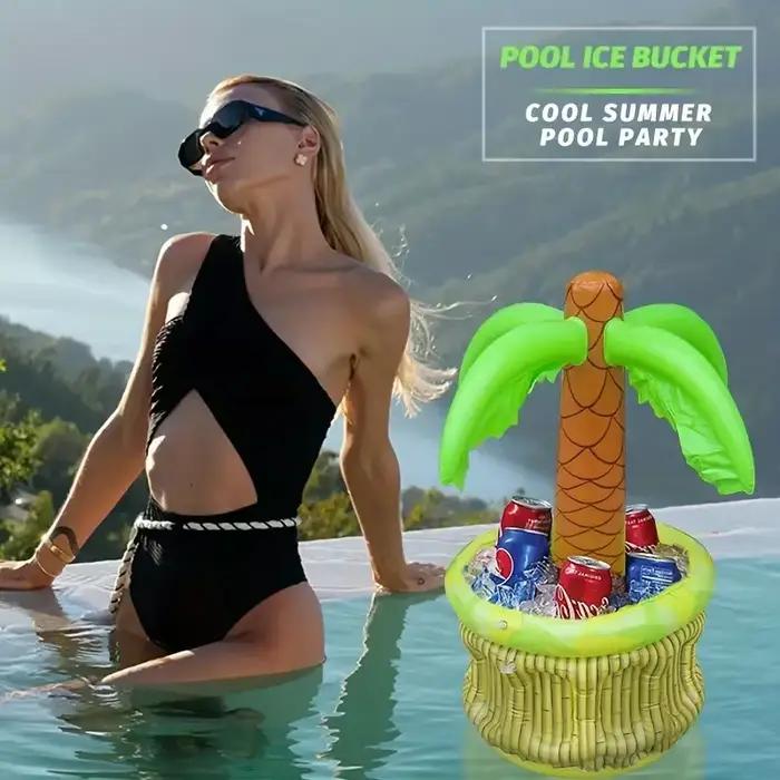 Refroidisseur gonflable de palmier de tigre d'eau, seau de boisson de fête de piscine tropicale en PVC, plateau de nourriture et de boisson de coquin en plein air