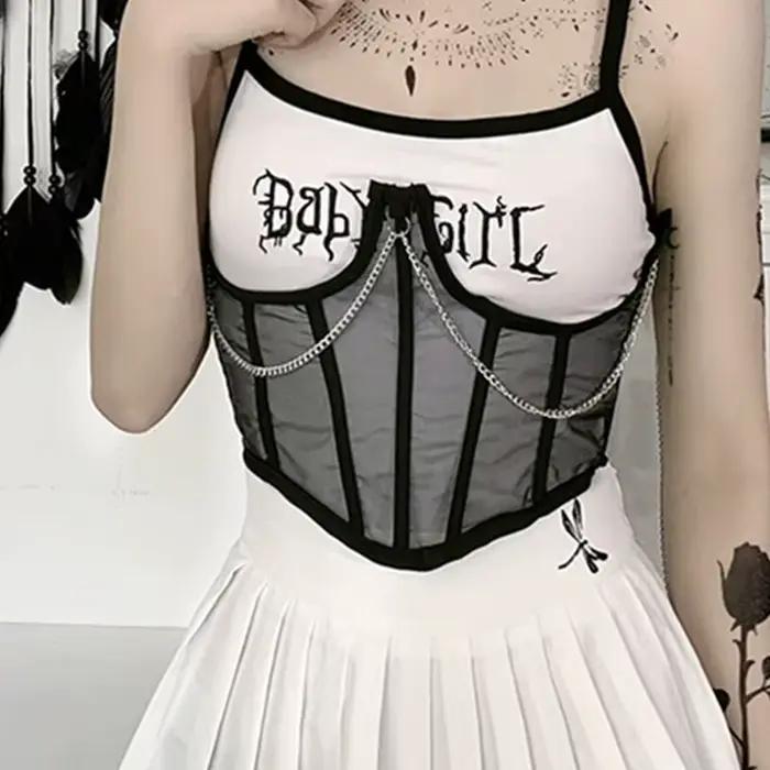 Sexy podprsní korzet Punk s černým kovovým řetízkem pro ženy