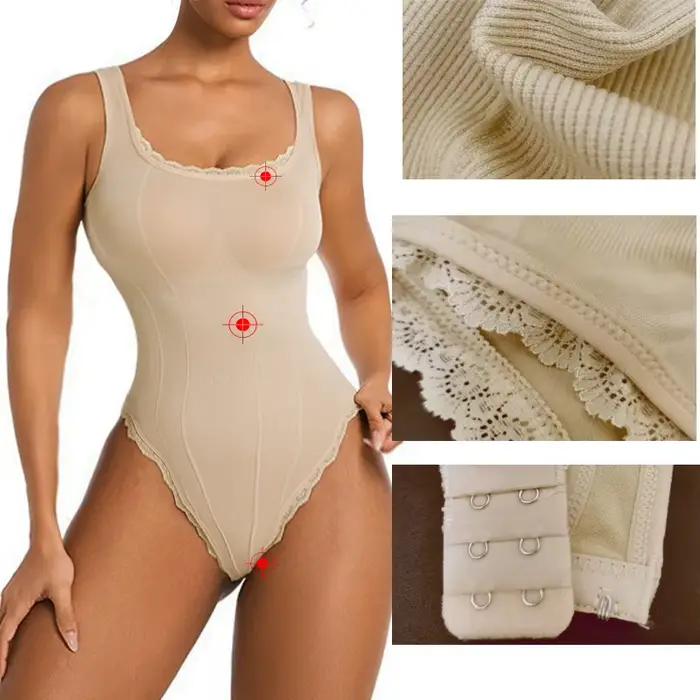 GUUDIA débardeur body dentelle col carré Shapewear body débardeur body contrôle du ventre string Cami body hauts large sangle