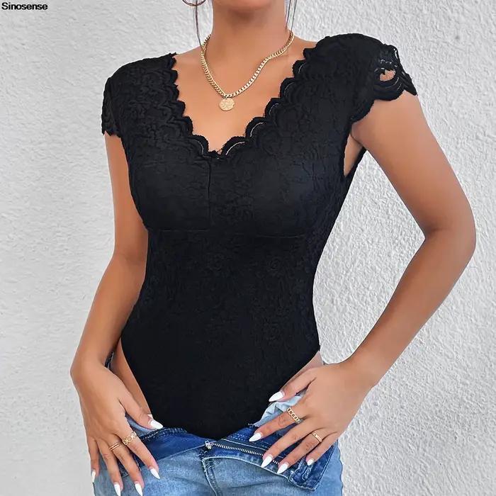 Body Teddy en dentelle contrastée pour femmes, broderie florale, Sexy, col en V, dos nu, élégant, Y2K, boîte de nuit, justaucorps de fête, hauts