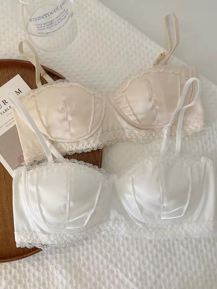 Soutien-gorge en dentelle satinée pour filles, coquille de palais, sexy, anneau non en acier, lingerie fine d'été, petits seins, sous-vêtements féminins
