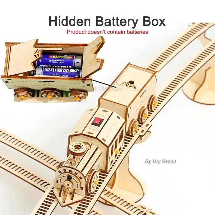 Puzzle 3D Train à vapeur mobile avec rails, jouet électrique à assembler, cadeau pour adulte, kit de construction en bois