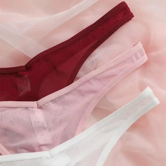 Strings sans couture pour femmes, lingerie en maille translucide, sous-vêtements en T doux, culottes plus riches