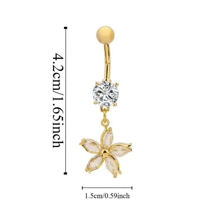 Piercing de nombril en alliage et strass, bicolore, motif fleur d'abricot brillante, design amovible et pendante