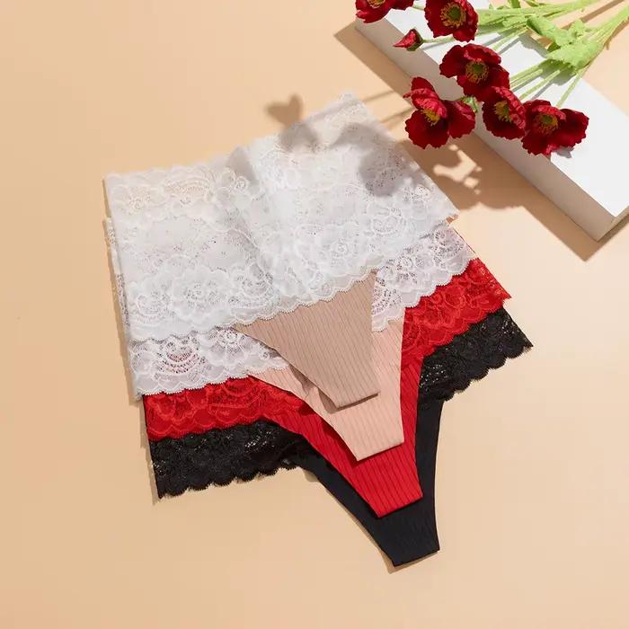 BZEL Culotte transparente en dentelle florale pour femme, string sexy ajouré, lingerie respirante, sous-vêtement féminin taille haute