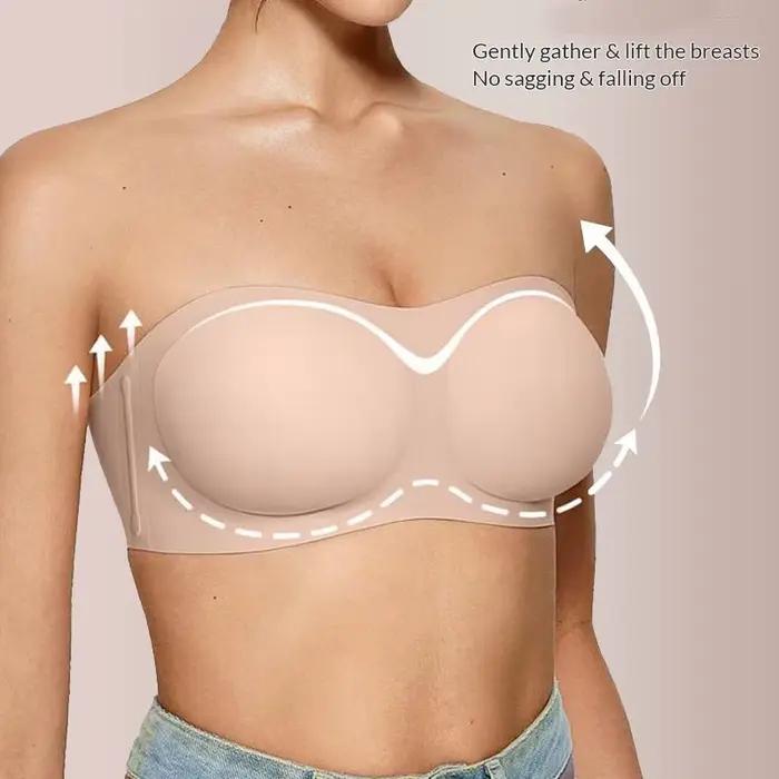 Soutien-gorge sans bretelles pour femmes avec soutien push-up, soutien-gorge antidérapant, confortable et respirant, soutien-gorge uni pour femmes
