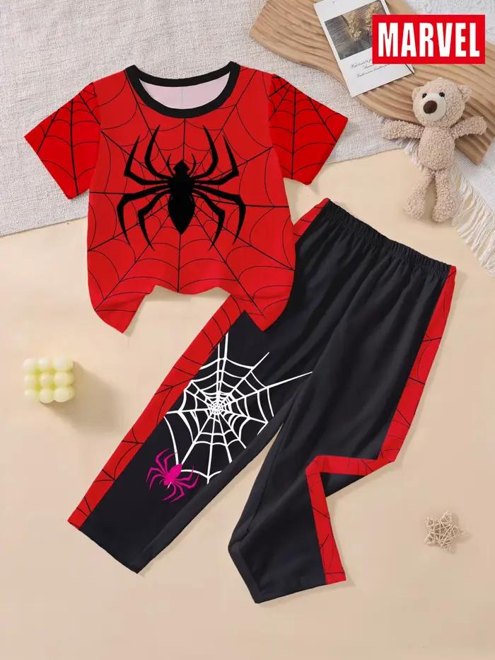 Ensemble 2 pièces Spider Man pour garçon, haut à manches courtes et pantalon à motif de dessin animé mignon, vêtements de nuit, vêtements de maison
