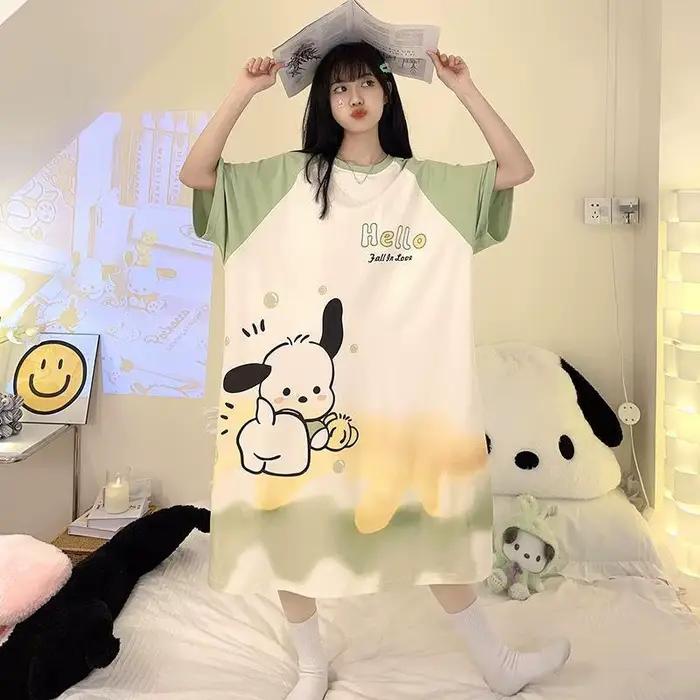 Nouvelle Robe de Nuit Hello Kitty Douce et Mignonne pour Femme, Version Coréenne, Col Rond, Coupe Ample, Tenue d'Intérieur Tendance