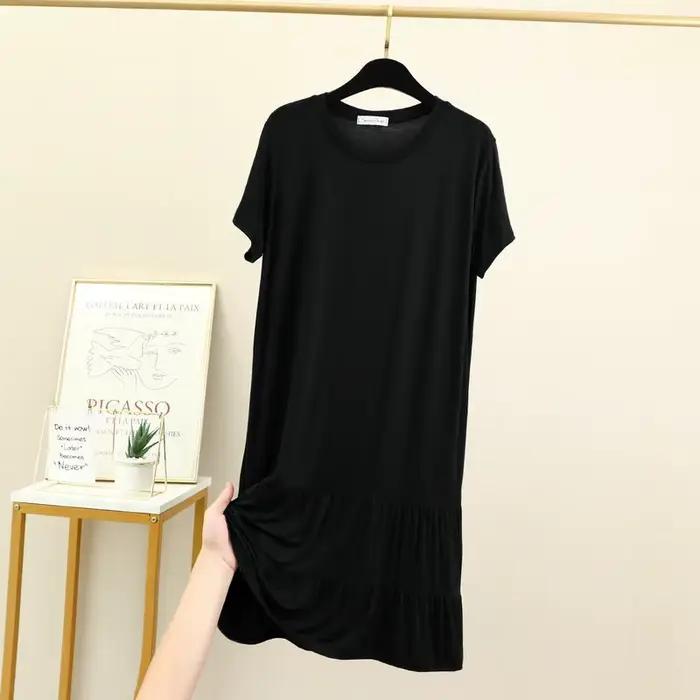 Vêtements de nuit pour femmes, chemises de nuit d'été décontractées, vêtements de nuit modaux, chemise de nuit ample plissée, robe mi-longue