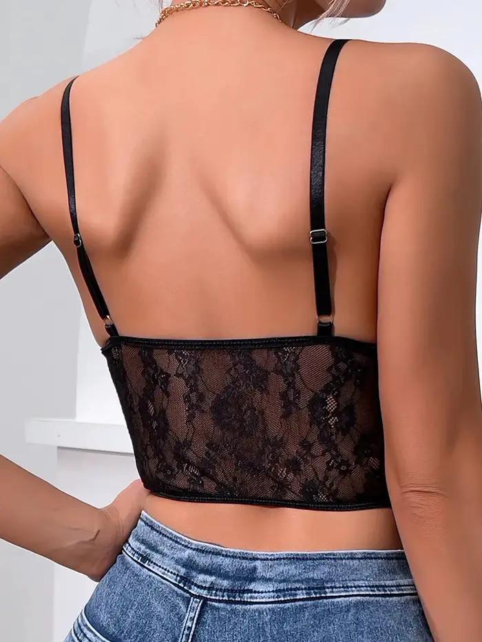 1 pièce de corset en tulle noir à volants en dentelle, nouveau style tendance et sexy, dos nu, coupe sirène, fines bretelles, maille ajourée