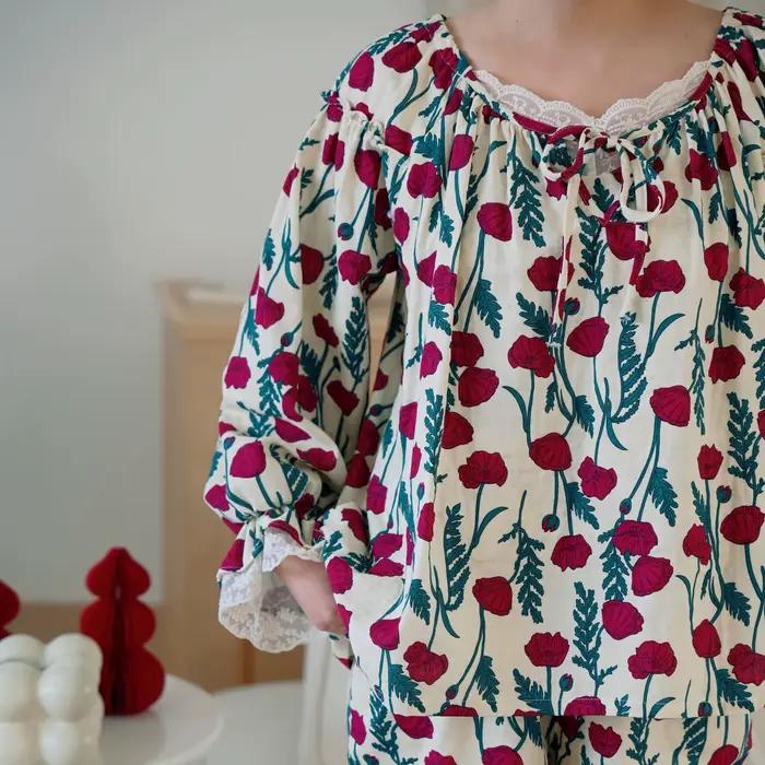 Pyjama en dentelle de qualité supérieure pour femmes, ensemble de vêtements de détente à manches longues pour le printemps et l'automne, été