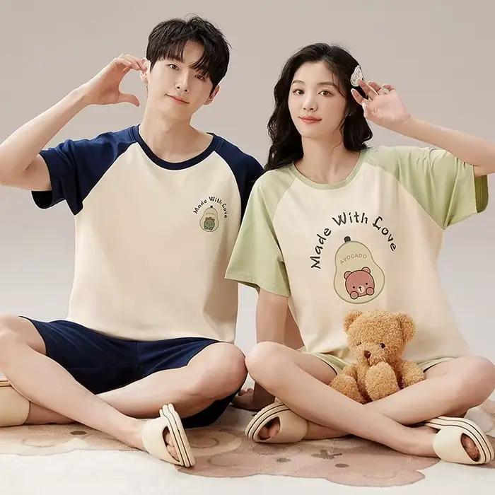 Ensemble de pyjamas de dessin animé pour couple, vêtements de nuit assortis, vêtements de nuit pour jeunes filles et grands garçons, été