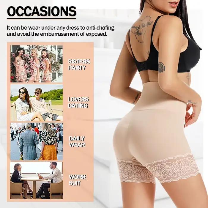 Taille haute ventre contrôle culotte dentelle Slip Shorts pour sous les robes femmes Anti frottement sous-vêtements Boyshorts minceur Shapewear