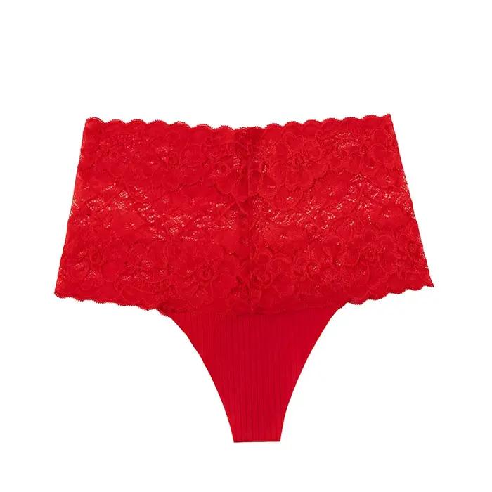 BZEL Culotte transparente en dentelle florale pour femme, string sexy ajouré, lingerie respirante, sous-vêtement féminin taille haute