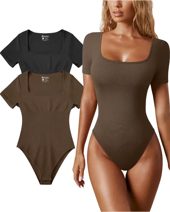 Body femme Sexy côtelé une pièce col carré manches courtes body sexy body lingerie body