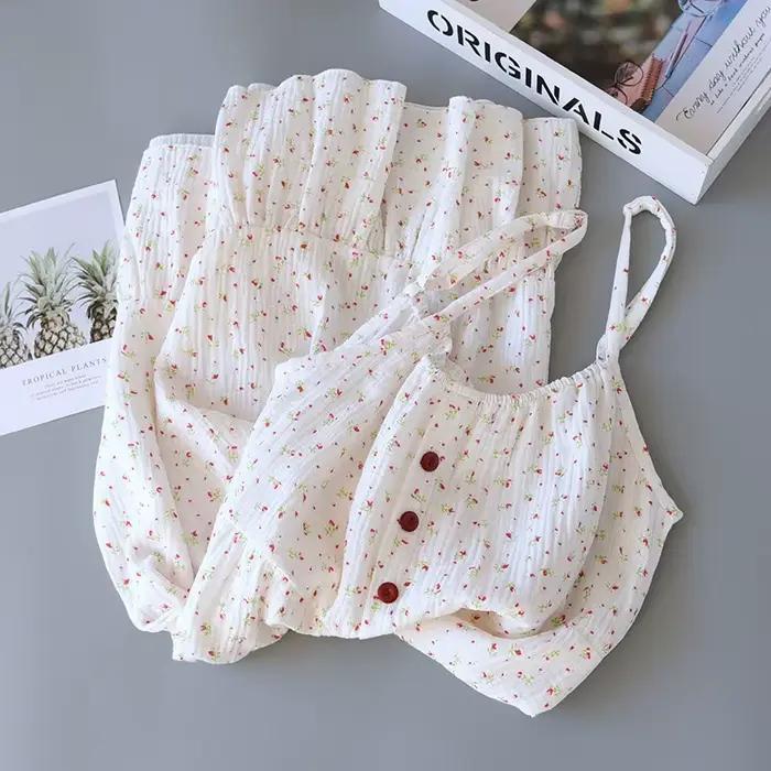 Nouvelle Robe de Nuit Longue à Imprimé Floral pour Femme, Lingerie en Coton Pur Confortable, Vêtement d'Été Décontracté pour la Maison, Tendance