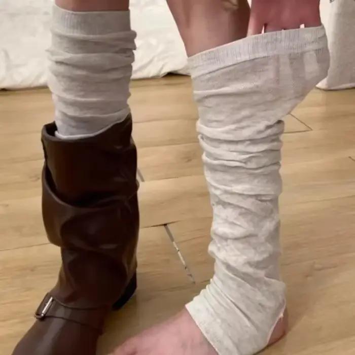 Chaussettes de pied de chambre fuchsia de nuit pour femmes, tuyau d'automne gris, jambières de ballet, chaussettes de mollet blanches