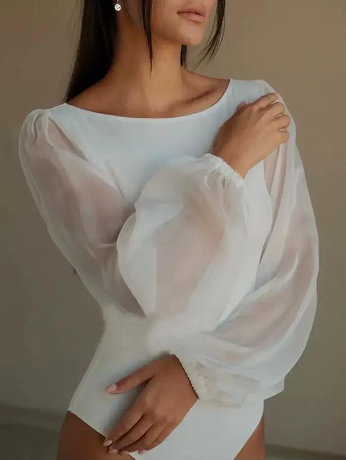 Body Sexy femmes noir blanc kaki moulante à manches longues une pièce maille Body combinaison hauts Body Suit Y2K col rond PWE7