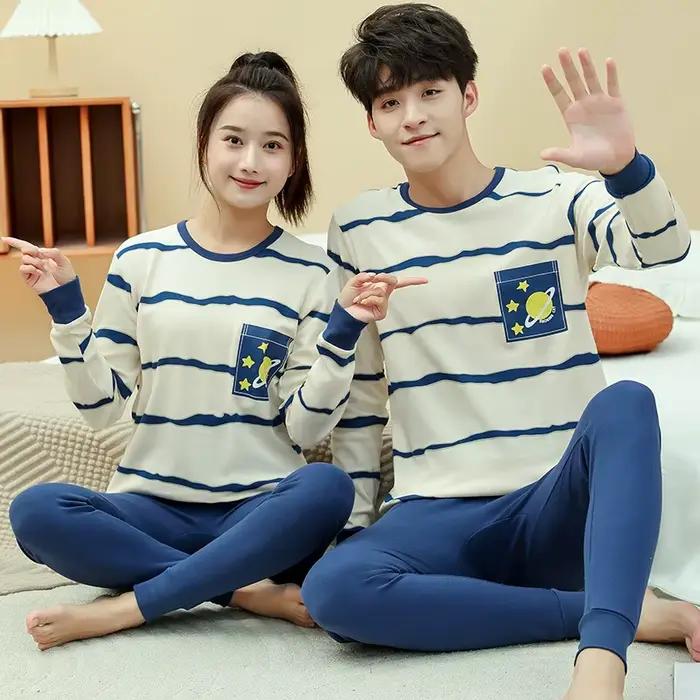 Ensembles de pyjamas pour garçons 8 à 9 10 11 12 13 14 15 16 17 ans coton doux à manches longues ensemble de pyjamas pour adolescents pyjamas d'astronaute bleu