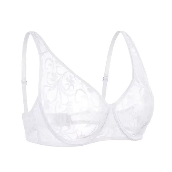 Soutien-gorge en dentelle transparente pour femmes, sous-vêtements à armatures, zones florales, lingerie sexy thuna ual, brassière A B C D esse Cup